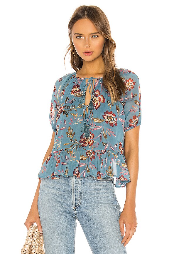 view 2 of 5 Christiana Top in Dusty Blue Floral