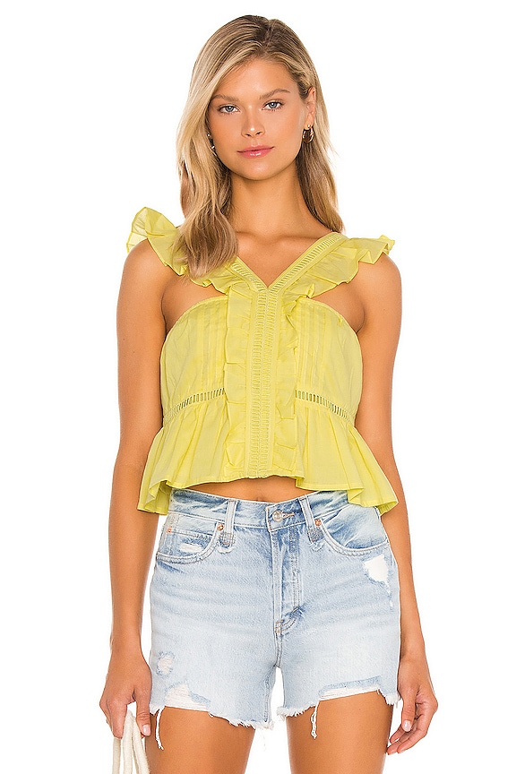Tularosa Brit Embroidered Top in Lemon Yellow | REVOLVE