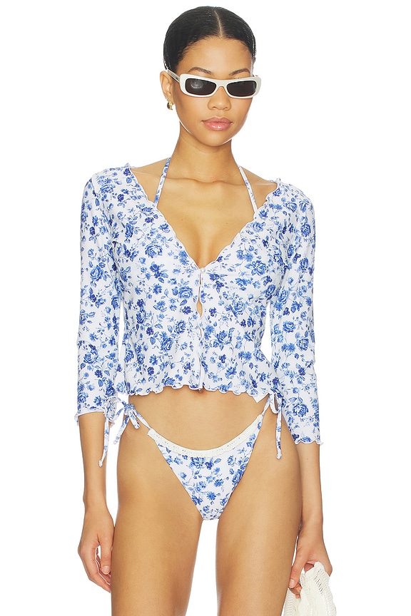 view 1 of 4 Milano Top in White & Blue Floral
