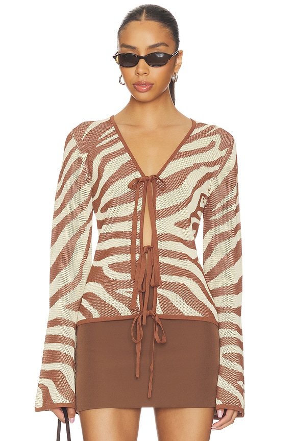 view 1 of 4 Sutton Knit Blouse in Chocolate Zebra