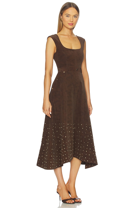 view 2 of 4 VESTIDO MIDI DE ANTE CON TACHUELAS KENNY in Toffee Swirl