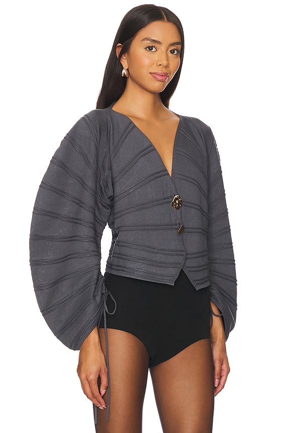 view 2 of 4 Pebble Pleated Cardigan in Charcoal Cloud