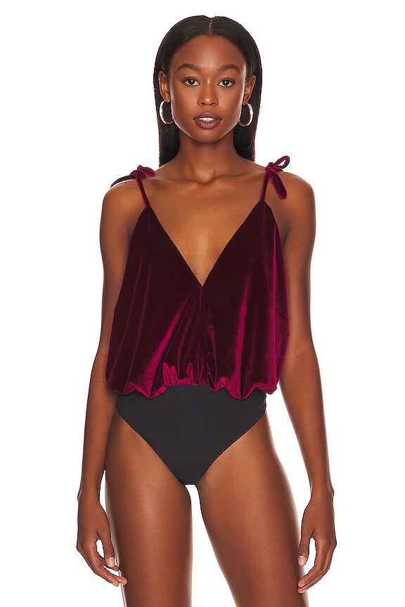 view 2 of 5 Once In A Blue Moon Velvet Bodysuit in Burgundy