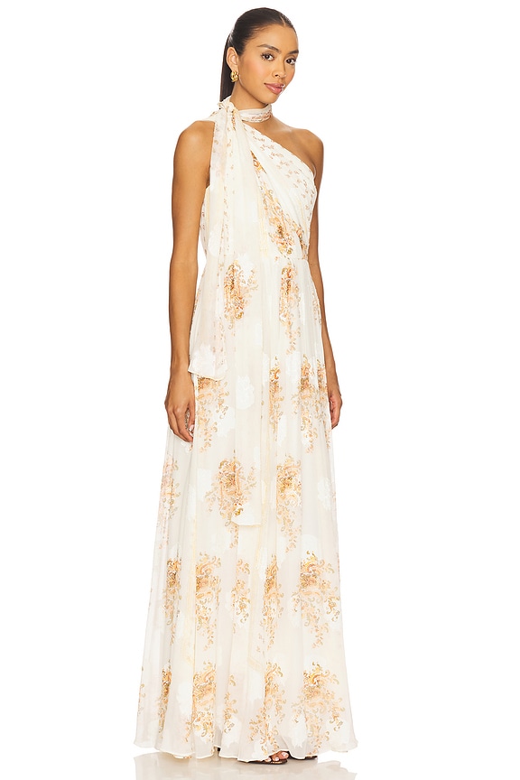 view 2 of 3 Angelique Draped Scarf Gown in Alabaster