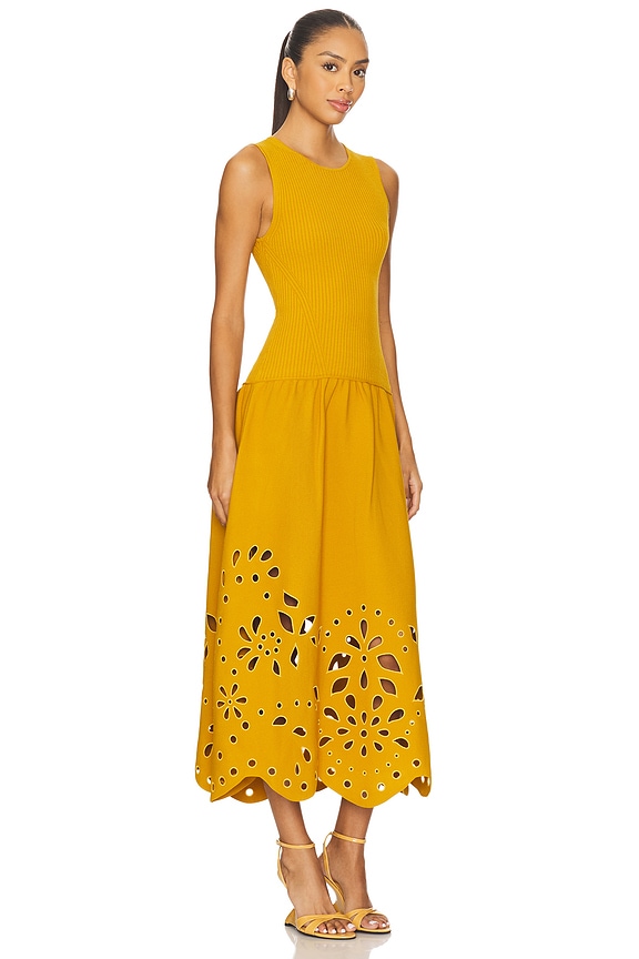 view 2 of 3 VESTIDO MIDI DE PUNTO CON CINTURA CAÍDA Y SIN MANGAS ROSALINE in Goldenrod