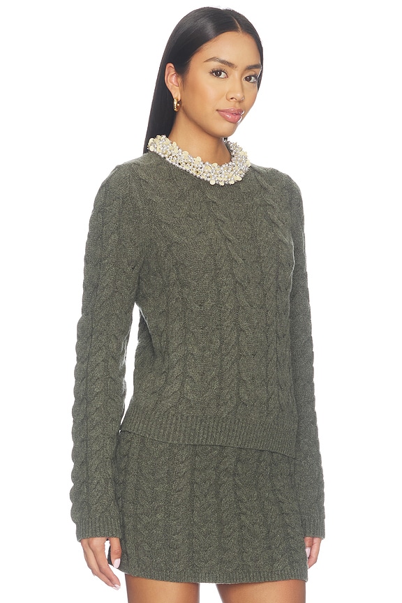 view 2 of 5 Marlie Cropped Knit Pullover With Embellishment in Militaire