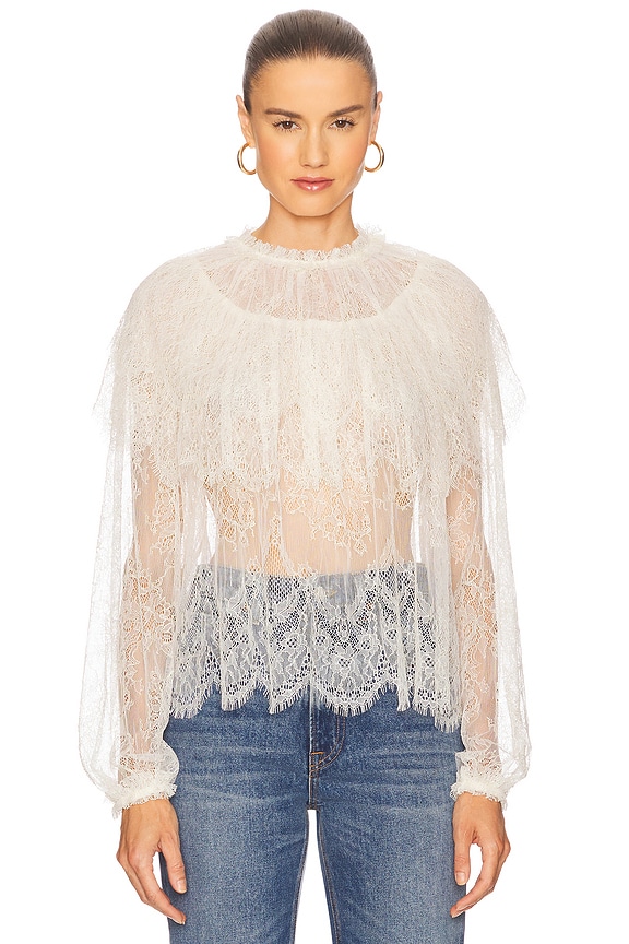 view 2 of 5 Viviane Cape Layer Long Sleeve Blouse in Pearl