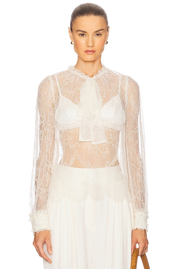 view 2 of 5 BLUSA DE MANGA LARGA CON CORBATA ILIANA in Pearl