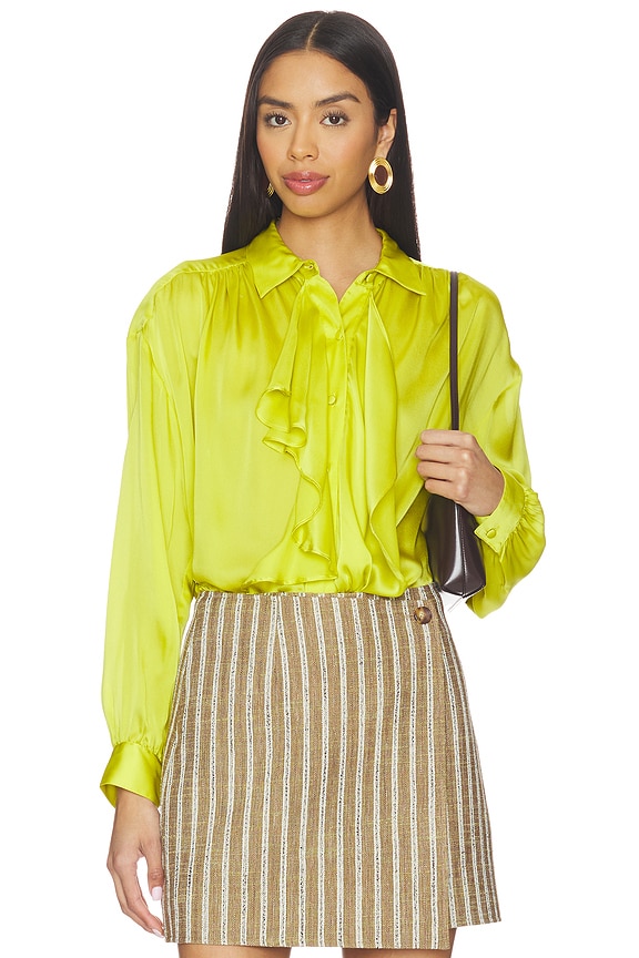 view 1 of 4 Gesture Long Sleeve Silk Blouse in Chartreuse