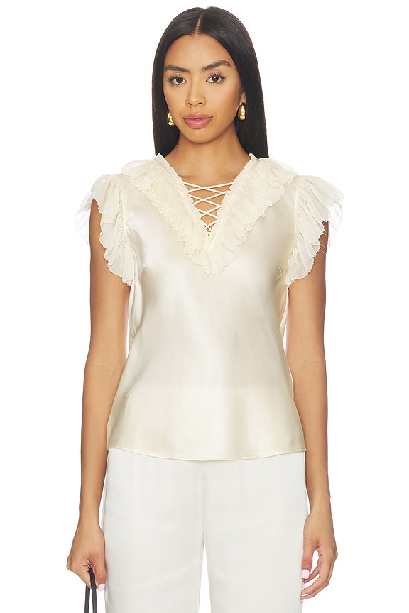 view 1 of 4 Ilyana Sleeveless Silk Top With Lace Up in Ivory