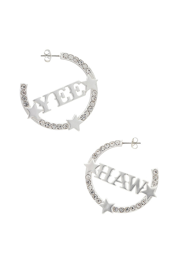 view 2 of 2 Yee Haw Hoops in Silver With Clear Crystal