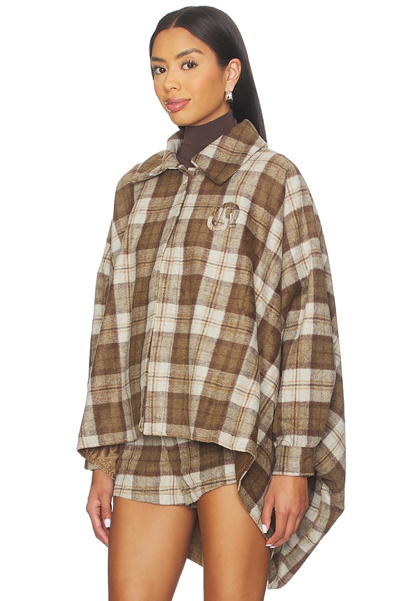 view 2 of 5 PLAID WESTERN 케이프 in Cream & Brown