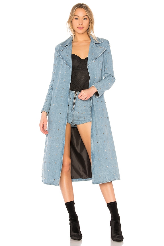 view 1 of 4 Studded Denim Duster Jacket in Sky Blue