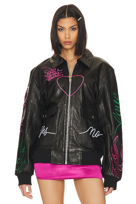 view 2 of 6 Boyfriend Open Heart Bomber Jacket in Black