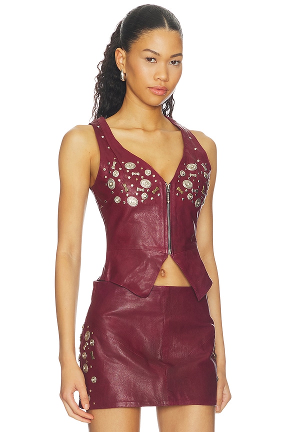 view 2 of 5 Concho Leather Top in Maroon Banner