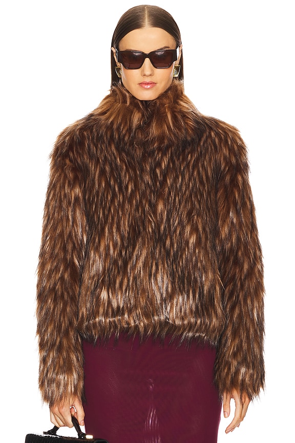 view 2 of 5 CHAQUETA DELISH FAUX FUR in Brown Raccoon