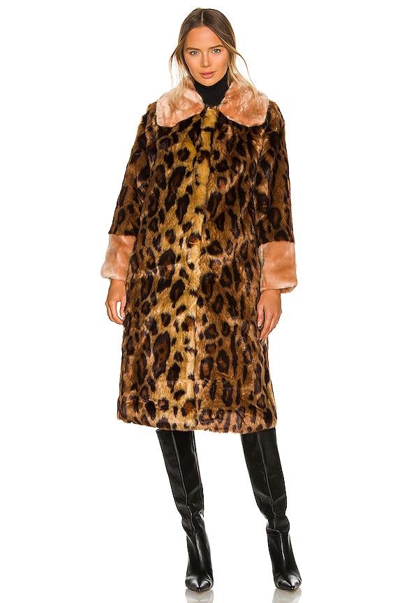 view 2 of 4 Express Faux Fur Coat in Leopard & Peach