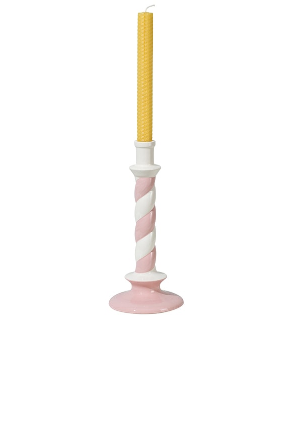view 2 of 3 Tall Candle Stripe Holder in Baby Pink
