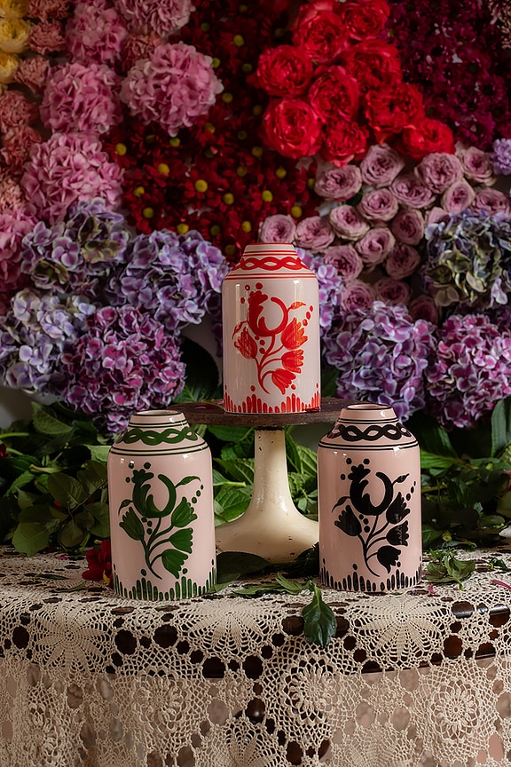 view 2 of 3 Genie in A Bottle Vase in Nude & Forest Green