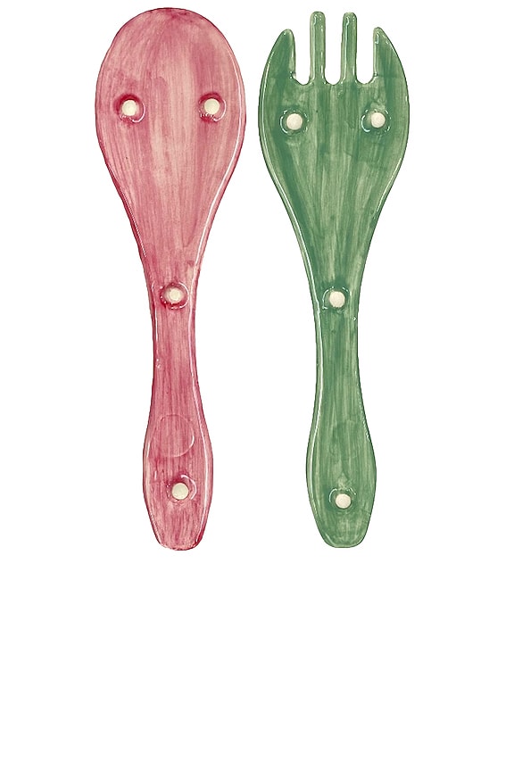 view 2 of 2 Yummy Serving Utensils & Spoon Rests in Fucsia & Sage Checkerboard