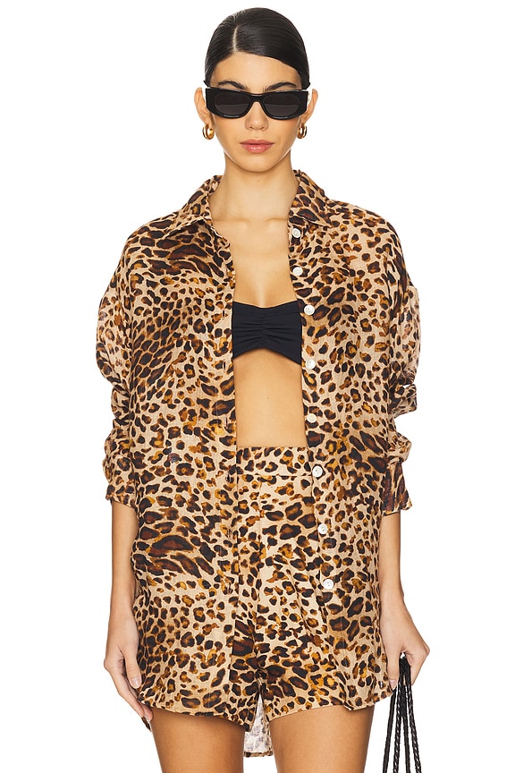 view 2 of 5 CAMISA DE LINHO BOYFRIEND PLAYA in Lux Leopard