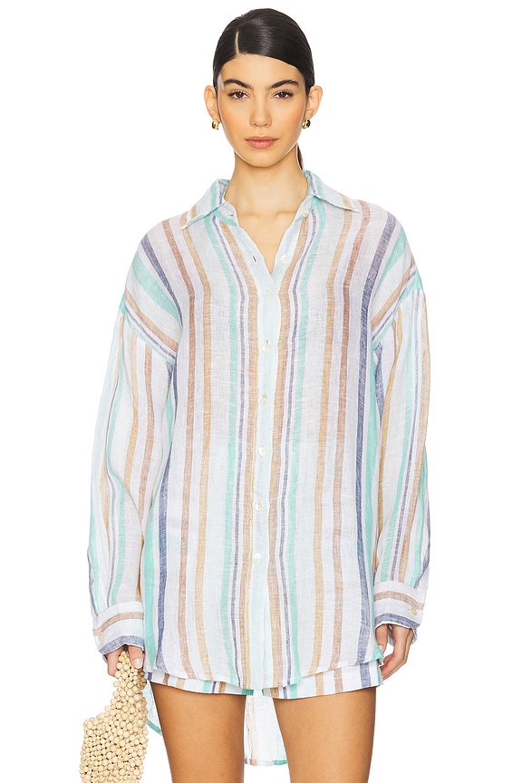 view 2 of 5 CAMISA DE LINHO BOYFRIEND PLAYA in Tidal Stripe
