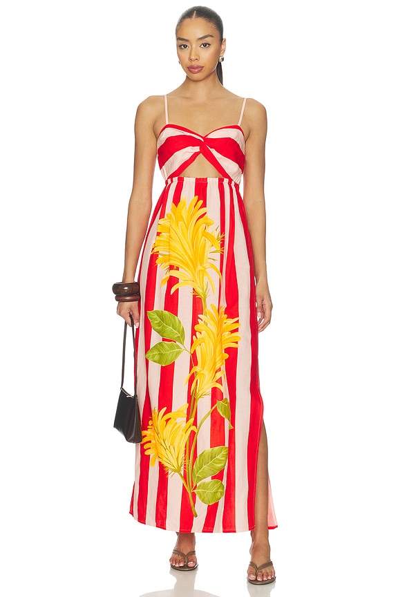 view 1 of 3 Twist Draped Maxi Dress in Blush And Vermillion Jacobina Stripes Panel