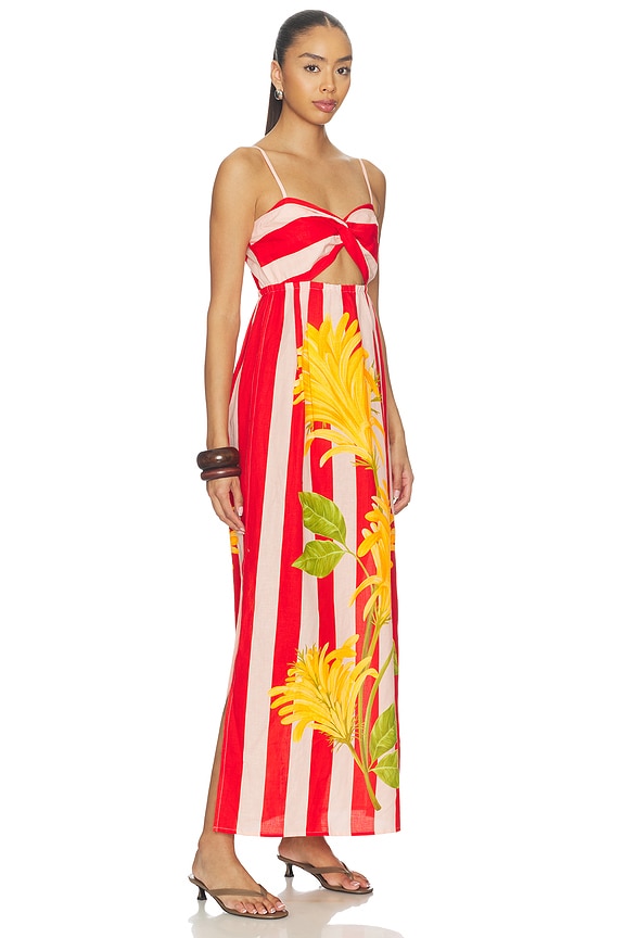 view 2 of 3 Twist Draped Maxi Dress in Blush And Vermillion Jacobina Stripes Panel