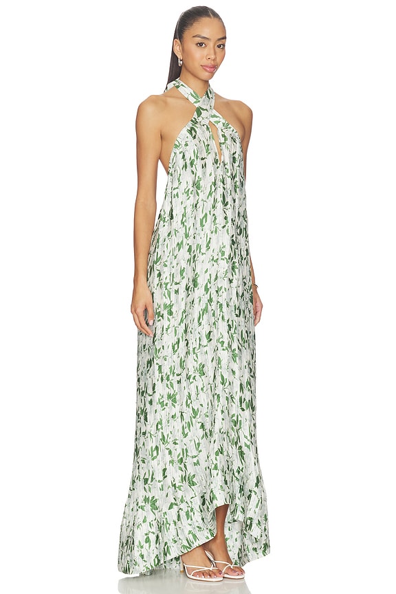 view 2 of 3 Cross Front Plisse Gown in Ivory & Emerald Green Magnolias