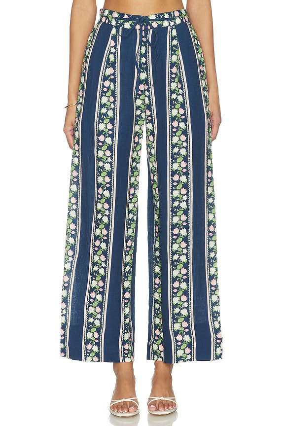 view 1 of 6 PANTALON PANT in Navy Blue Multi Floral Border Print