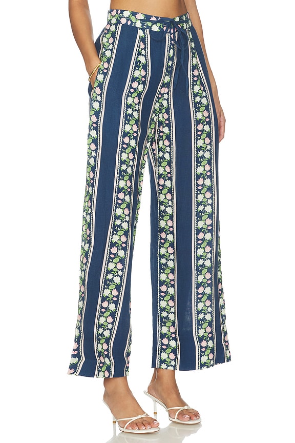 view 2 of 6 PANTALON PANT in Navy Blue Multi Floral Border Print