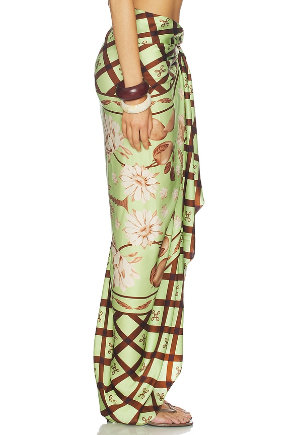 view 2 of 6 Bemberg Pareo in Sage Green And Chocolate Brown Multi Motif Mono Panel
