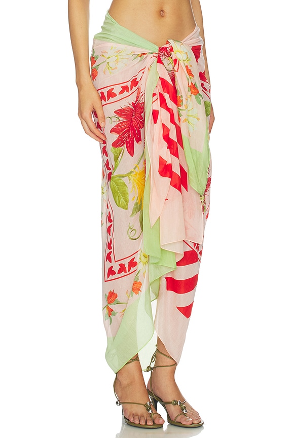 view 2 of 6 Silk Cotton Pareo in Blush And Sage Green Jacobina And Floral Scarf