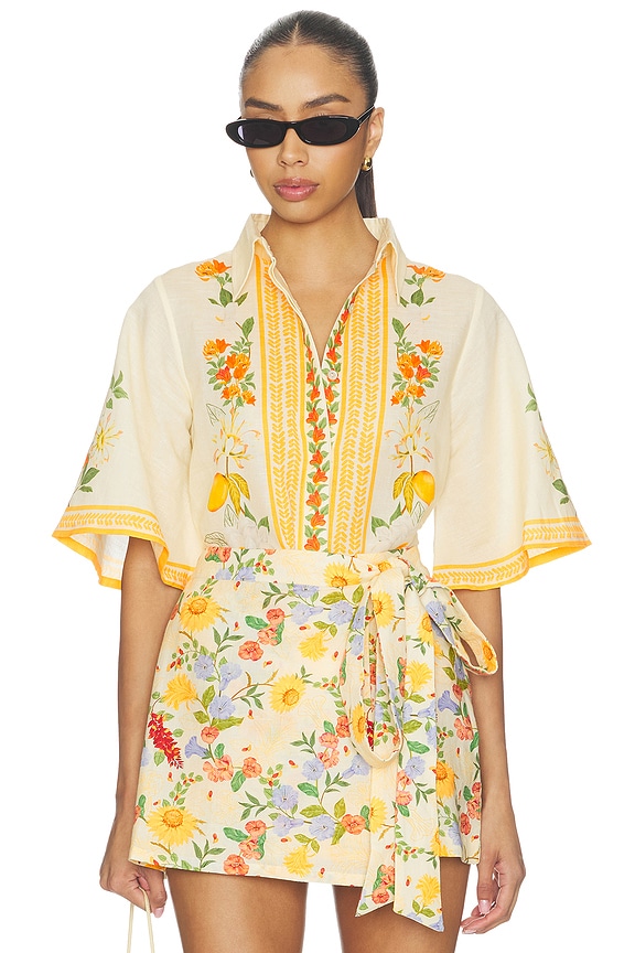 view 1 of 5 Floral Bell Sleeve Shirt in Ivory Multi Floral Shirt