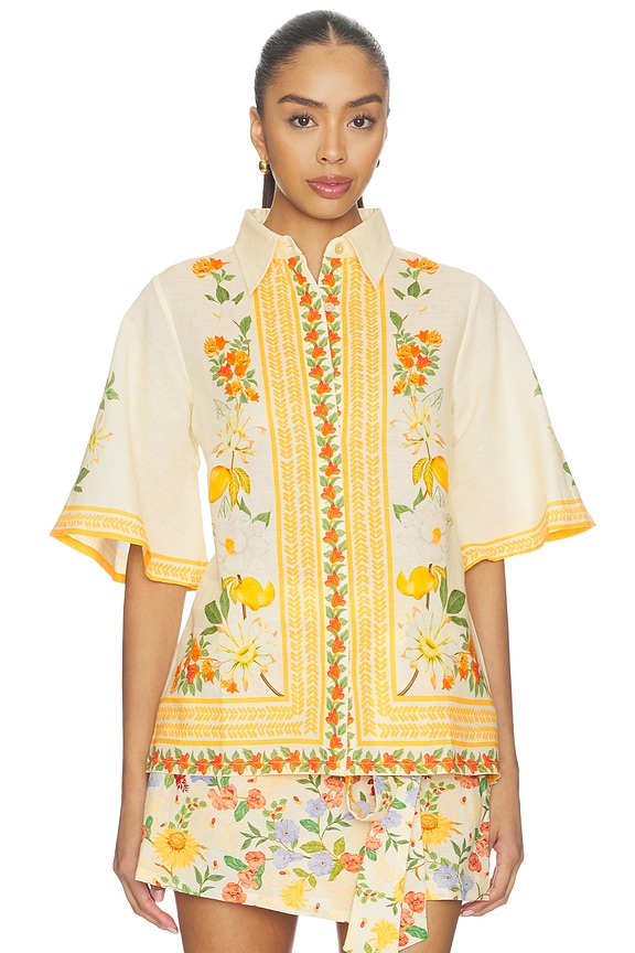 view 2 of 5 Floral Bell Sleeve Shirt in Ivory Multi Floral Shirt