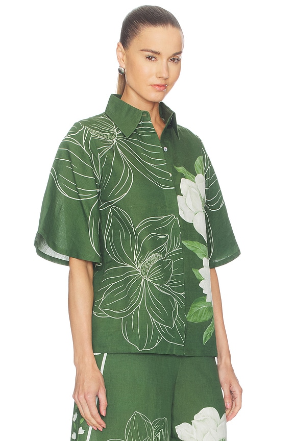 view 2 of 4 Floral Bell Sleeve Shirt in Emerald Linear Magnolia