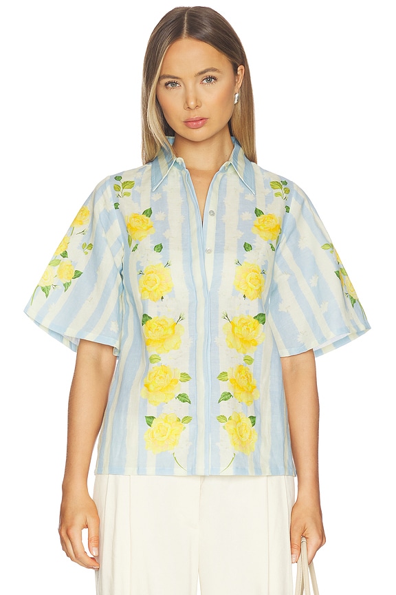 view 2 of 5 Blooming Roses And Stripes Shirt in Ice Blue Floral & Stripes