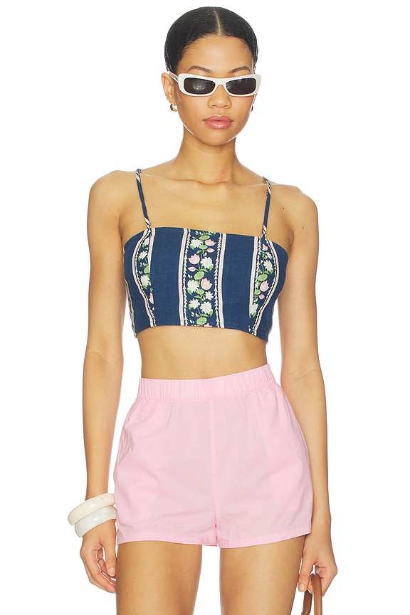 view 1 of 4 Cropped Blouse in Navy Blue Multi Floral Border Print