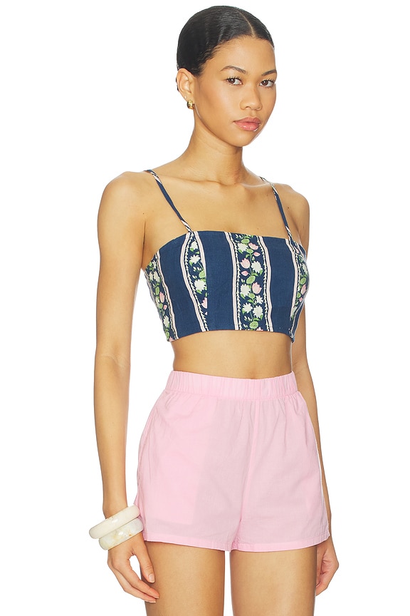 view 2 of 4 Cropped Blouse in Navy Blue Multi Floral Border Print