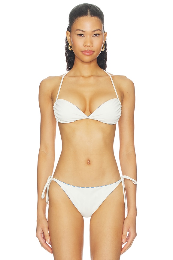 view 2 of 6 Reversible Crossback Bikini Top in Ivory & Blue Stripe