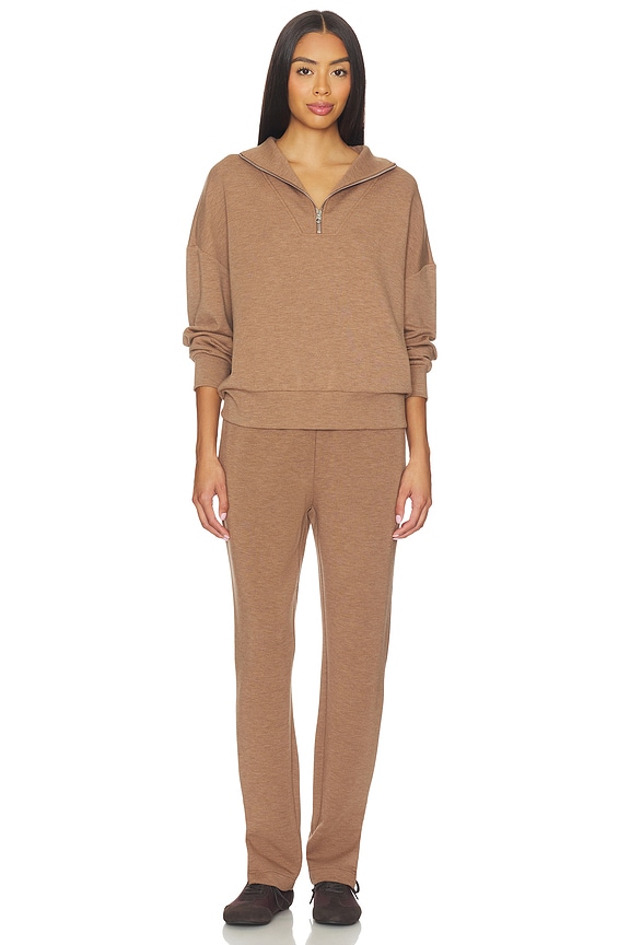 Varley Hawley Half Zip Sweater in Golden Bronze Marl | REVOLVE