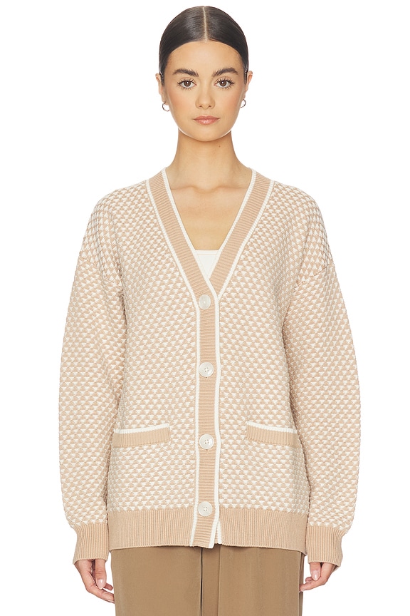 view 2 of 5 Tarran Stitch Knit Cardigan in Light Taupe