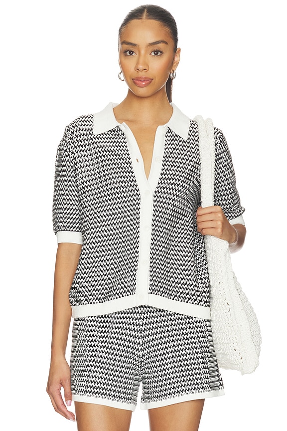 view 1 of 5 Gaelle Polo Knit Top in Snow White & Black