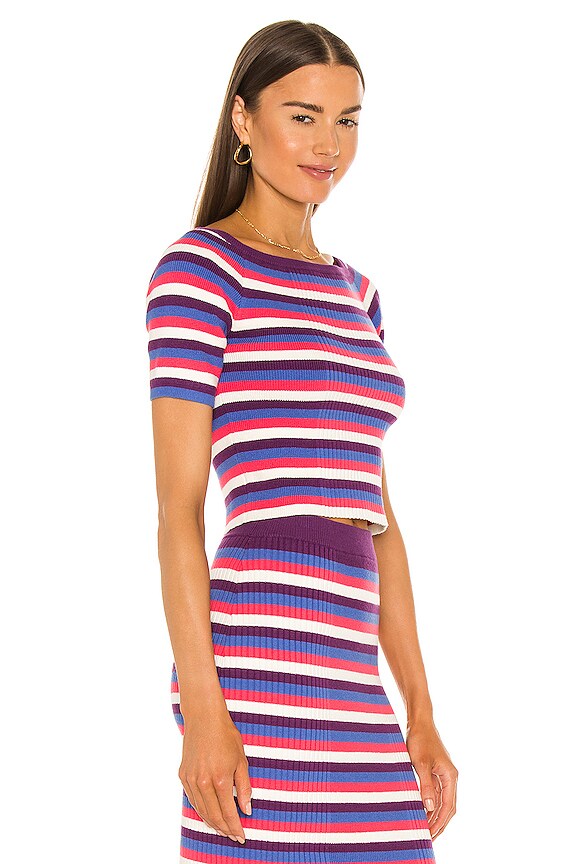 view 2 of 4 Varigated Rib Top in Blue Multi Stripe