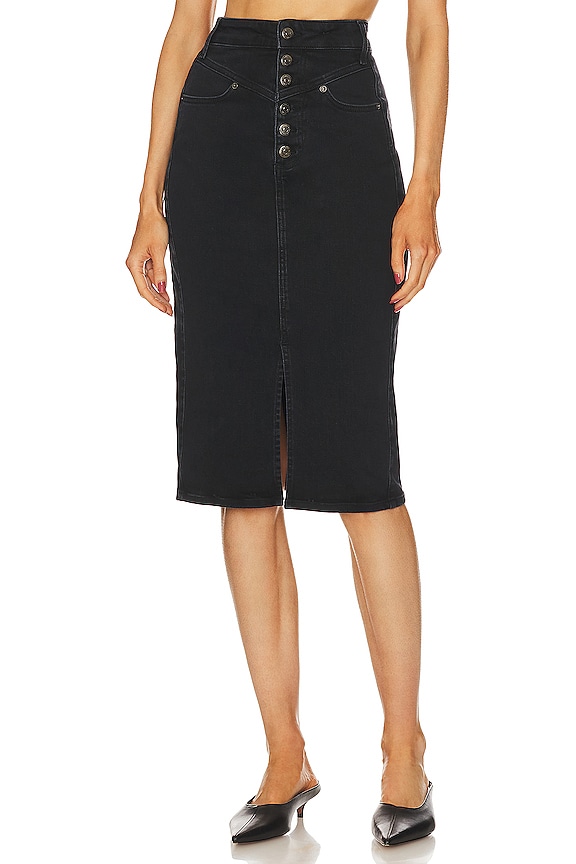 Veronica Beard Herron Denim Midi Skirt in Washed Black | REVOLVE