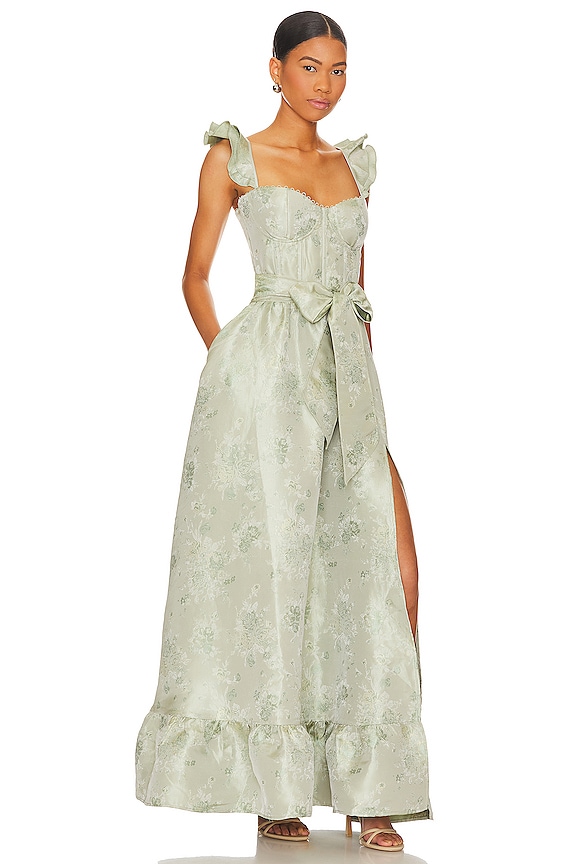 view 2 of 4 ROBE DE SOIRÉE VERONICA in Sage Windsor Brocade
