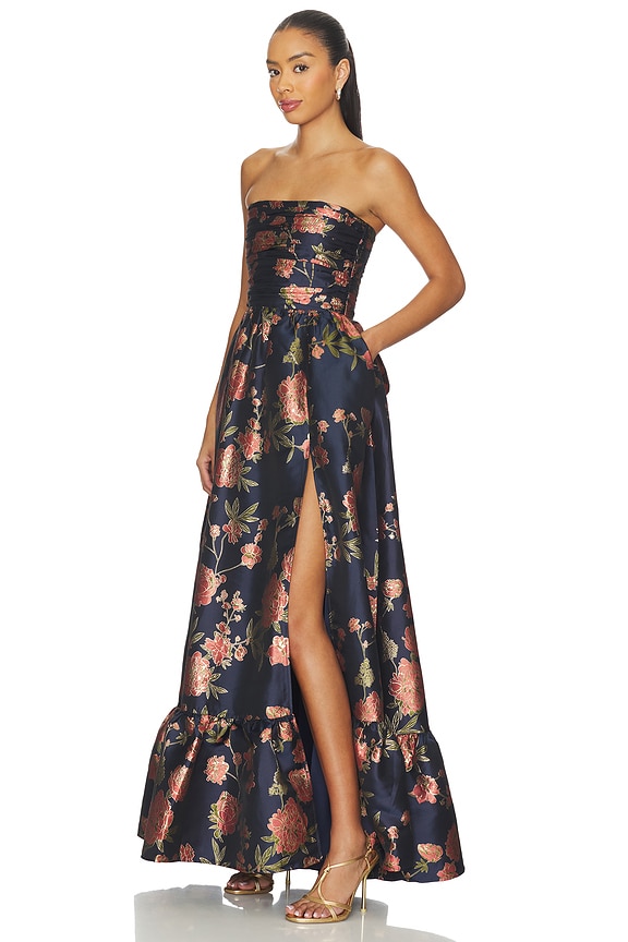 view 2 of 4 Regina Gown in Navy Tudor Rose Brocade