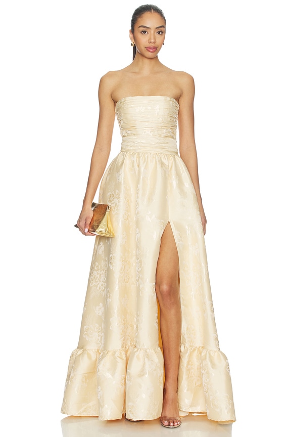 view 1 of 4 ROBE DE SOIRÉE REGINA in Butter Yellow Baroque Floral