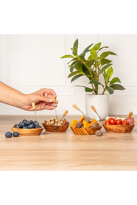 view 2 of 6 Set Of 4 Olivewood Aperitivo Bowls in Brown