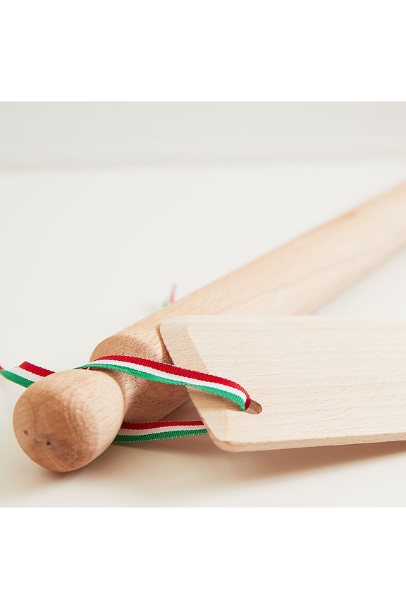 view 2 of 5 Beechwood Long Rolling Pin & Pasta Scraper in Light Brown